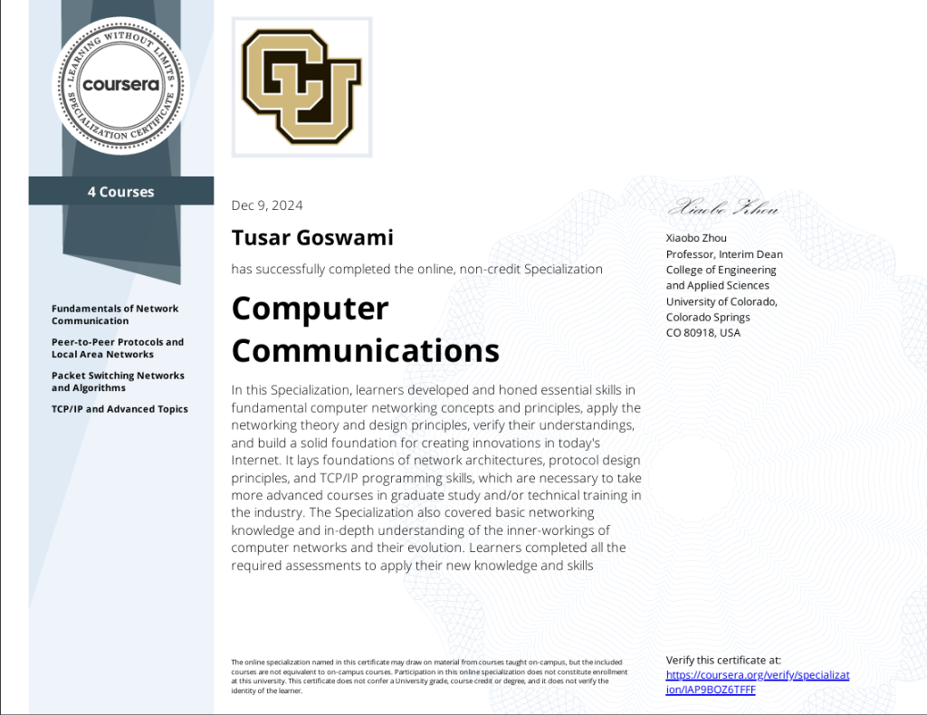 Computer Communications Certificate